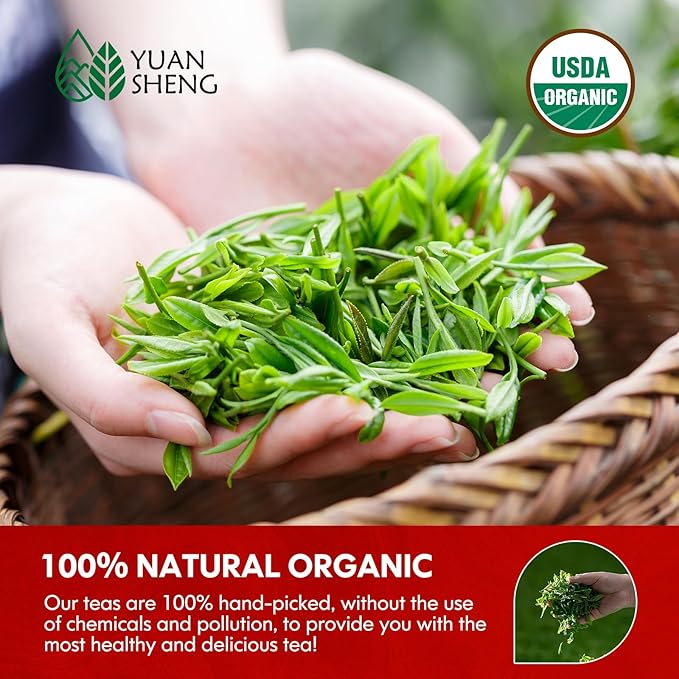 YUANSHENG Organic Puerh Tea Loose Leaf, Chinese Yunnan Aged Fermented Black Tea, USDA Organic Ripe Puerh Tea, Rich Antioxidants, Deep Earthy Flavor, Digestive Health & Wellness Tea, 7.76 Oz