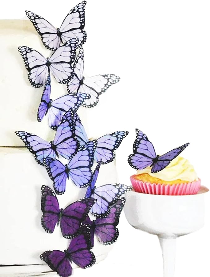 Sugar Robot Edible Butterflies for Cake Decorating- Ombre Monarch Butterfly- Cake Toppers and Cupcake Toppers - Decoration Made in the USA - Premium Crafted (Purple)