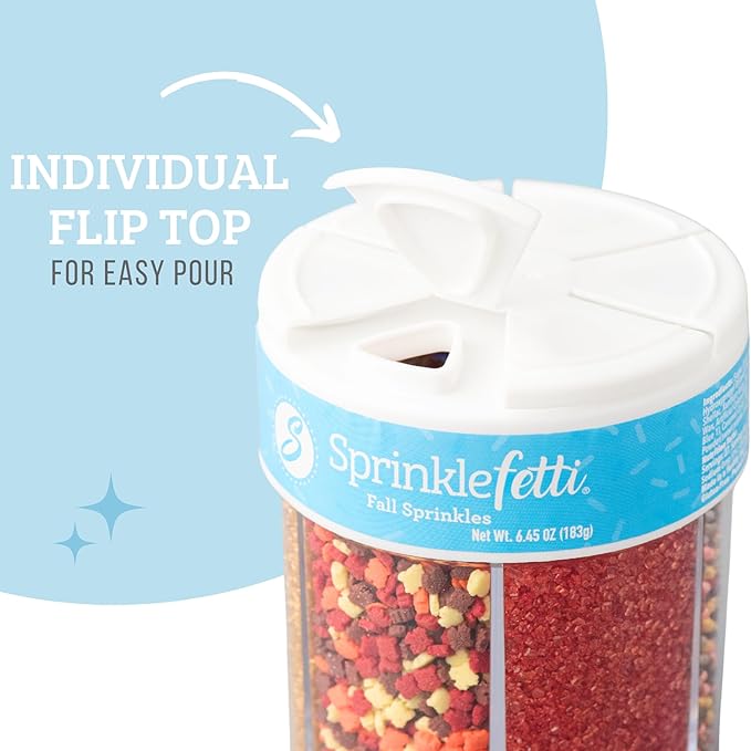 Sweets Indeed Sprinklefetti Fall 6-Cell Sprinkle Jar ??6 Assorted Fall Sprinkles (Pumpkins, Leaves, Sugar Crystals, Nonpareils, Jimmies) | Cupcake & Cake Decorations | 6.45 oz