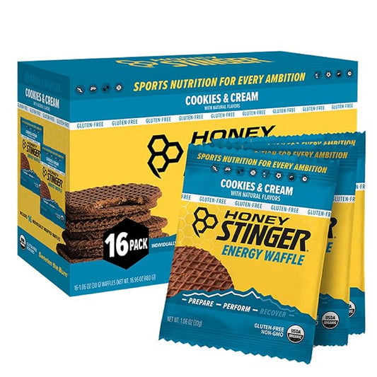 Honey Stinger Organic Gluten Free Cookies & Cream Waffle, Energy Stroopwafel for Exercise, Endurance and Performance, Sports Nutrition for Home & Gym, Pre & During Workout, 16 Waffles, 16.96 Ounce