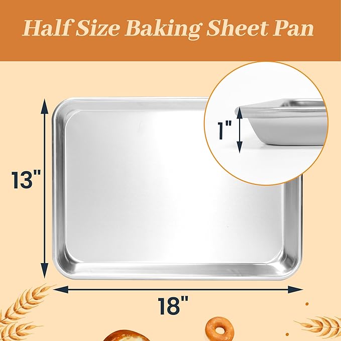 12 Pack Half Size Baking Sheet Pans, Aluminum Commercial Cookie Sheets Non-Stick, 18"x13"