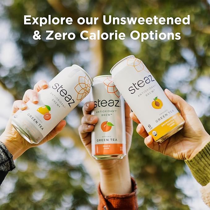 Steaz - Organic Green Tea - Mint (12 Pack) - Antioxidant Brew - 65mg Natural Caffeine, 90 Calories, Vitamin C - Cane Sugar Sweetened Iced Tea - Vegan, Fair Trade - 12 Cans, 16 fl oz (473mL)