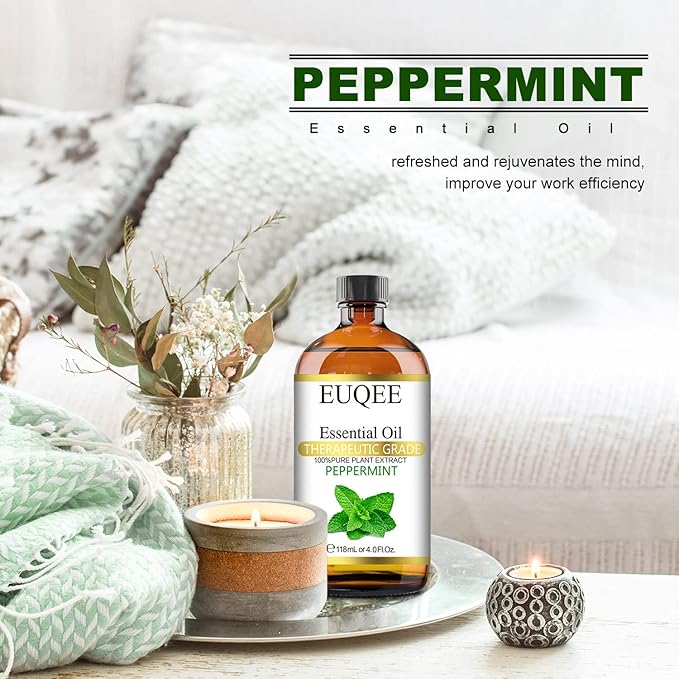 Peppermint Essential Oil 118 ml Pure Peppermint Oil with Glass Dropper, Great for Aromatherapy, Diffuser, Soap Candle Making - 4Fl. Oz