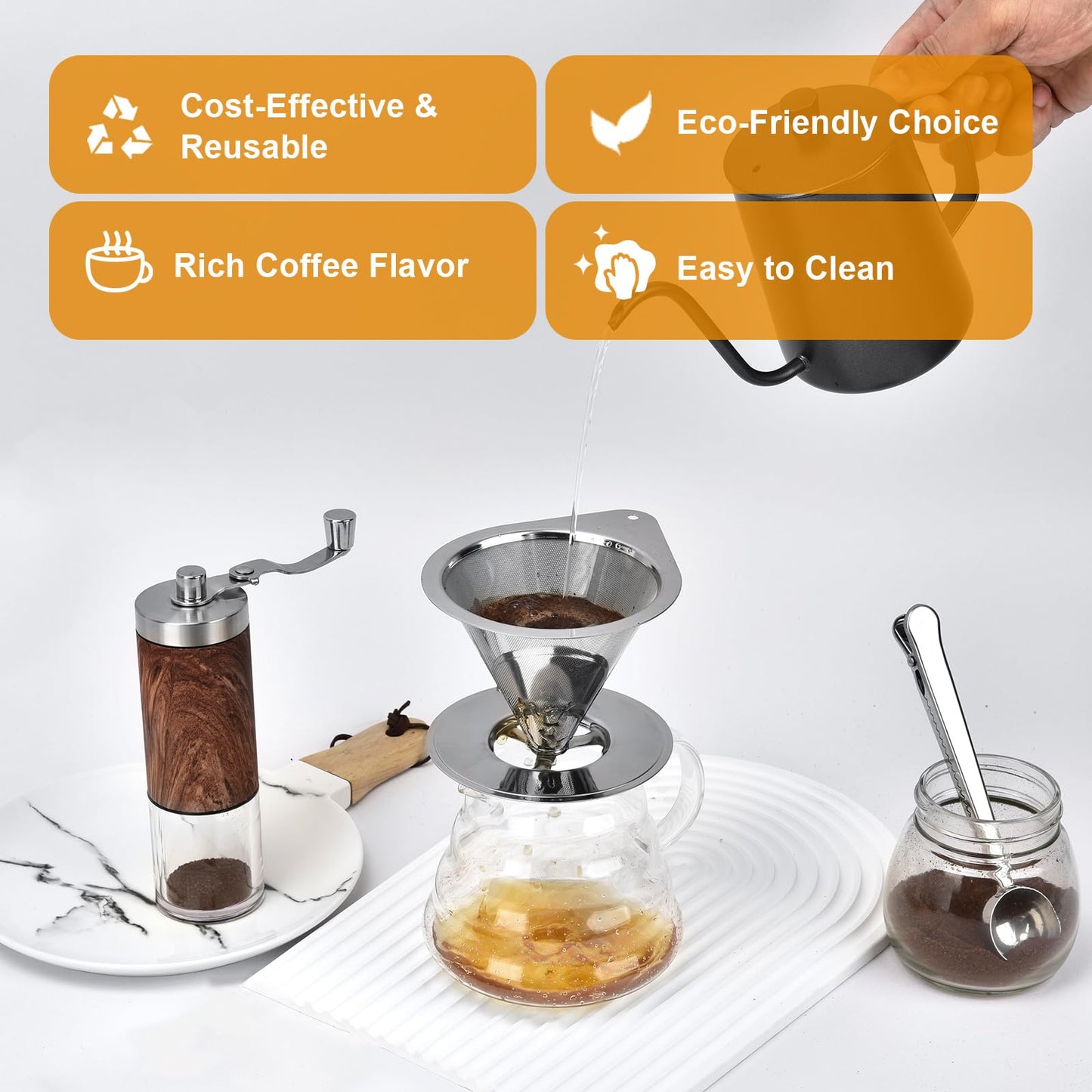 NKOVE Pour Over Coffee Dripper Stainless Steel Reusable Filter Coffee Maker