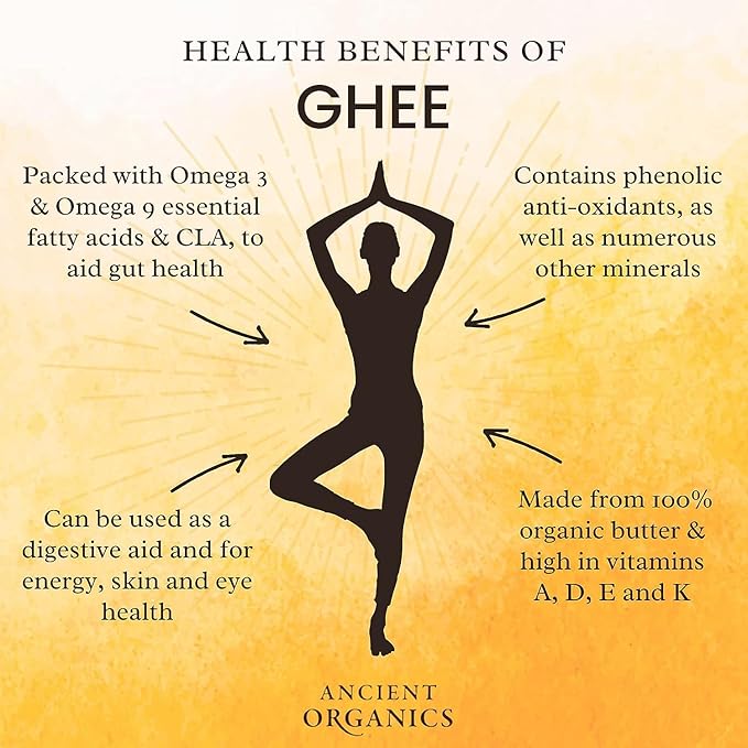 Ancient Organics Salted Ghee, Organic Grass Fed Gluten Free Clarified Salted Ghee Butter with Vitamins & Omegas, Lactose Reduced, 100% Certified Organic, Kosher, Made in USA, 16 Fl Oz