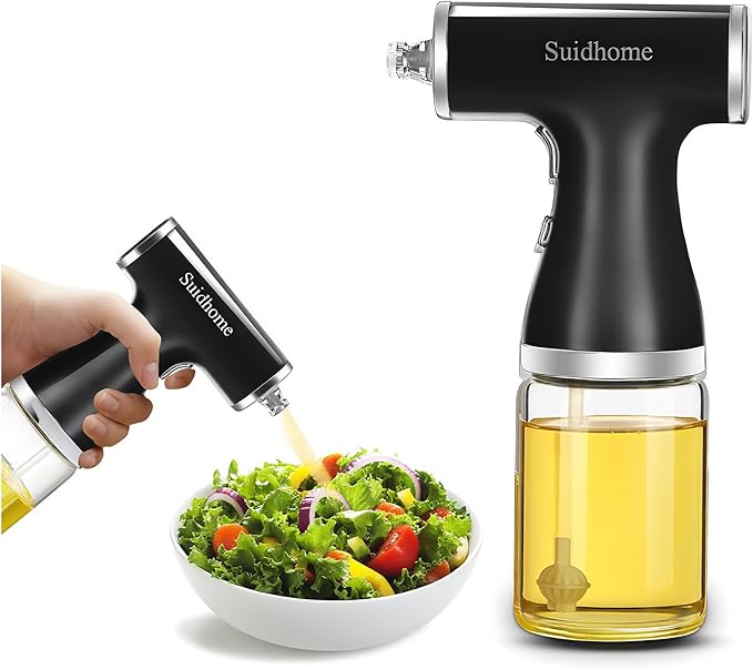 Oil Sprayer Mister for Cooking, Glass Bottle with Black Handle, Kitchen Spray Dispenser (Black)