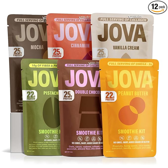 JOVA Smoothie Variety Pack | Nutritious, Delicious & Ready in 1 Minutes | 22g+ Protein (Gluten-Free, Non-GMO, High Fiber, USA Made), 12-Pack