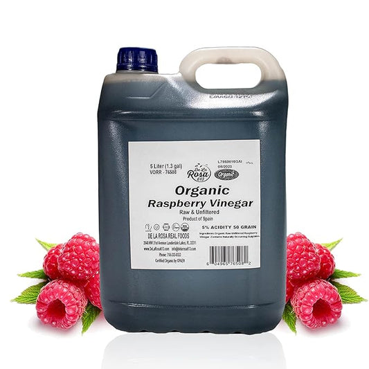 De La Rosa Organic Raspberry Vinegar, Raw & Unfiltered Pure Vinegar, Vegan, Gluten Free & Kosher