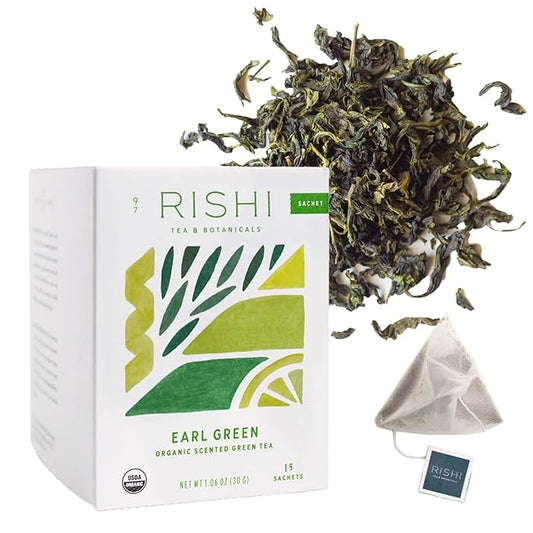 Rishi Tea Earl Japanese Green Tea with Bergamot - Organic & Low Caffeine Sachet Bags - 15 Count (Pack of 1)