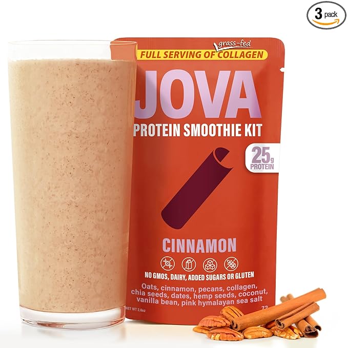 JOVA Cinnamon Superfood Shake Kit | 25g Protein, 9g Fiber | Delicious and Ready in 1 Minute | Real Food, Healthy Snacks with No Added Sugar (Gluten-Free, Non-GMO, USA Made), 3-Pack