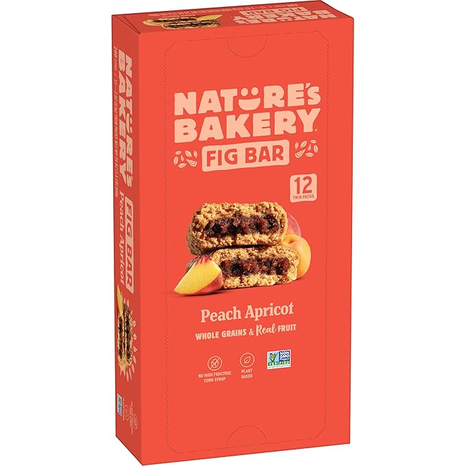 Nature?™s Bakery Whole Wheat Fig Bars, Peach Apricot, Real Fruit, Vegan, Non-GMO, Snack bar, 1 box with 12 twin packs (12 twin packs)