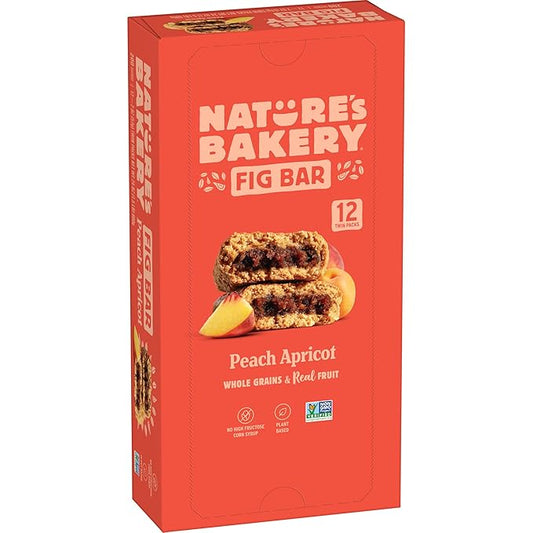 Nature?™s Bakery Whole Wheat Fig Bars, Peach Apricot, Real Fruit, Vegan, Non-GMO, Snack bar, 1 box with 12 twin packs (12 twin packs)