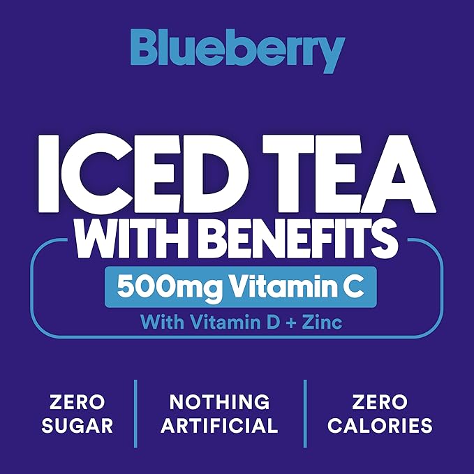 Ryl Immune Support Tea, Blueberry, 500mg Vitamin with Vitamin D & Zinc, 16.0 Fl Oz (12-Pack)
