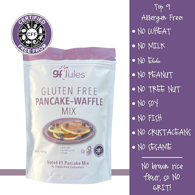 gfJules Certified Gluten Free Pancake & Waffle Mix | No Grit, Non-GMO, Vegan | Certified Top 9 Allergen-Free & Kosher | Voted #1 by Gluten Free & Celiac Consumers | 16 Ounces, Pack of 12