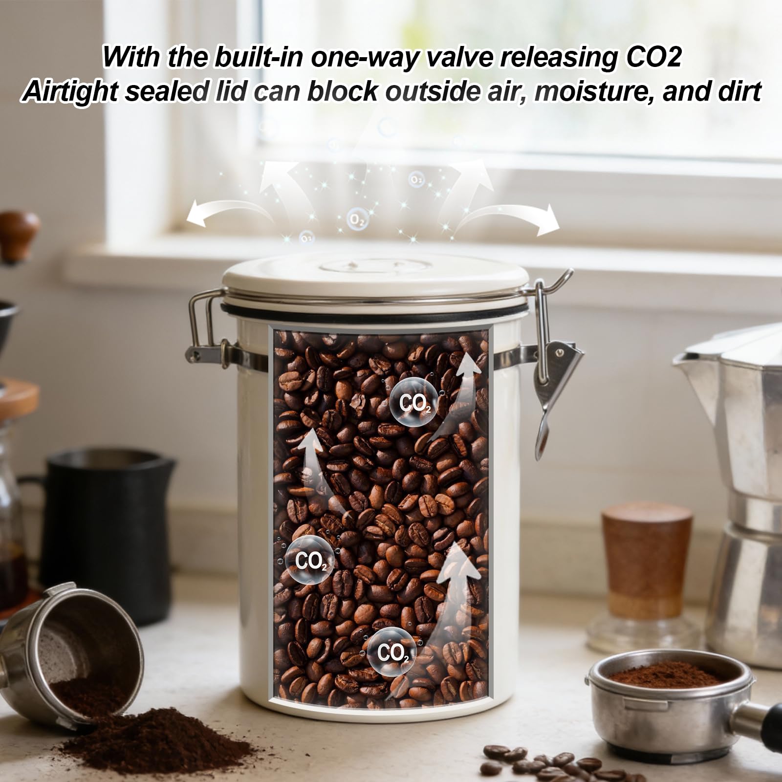 Kirecoo 22OZ Airtight Stainless Steel Coffee Canister with Date Tracker