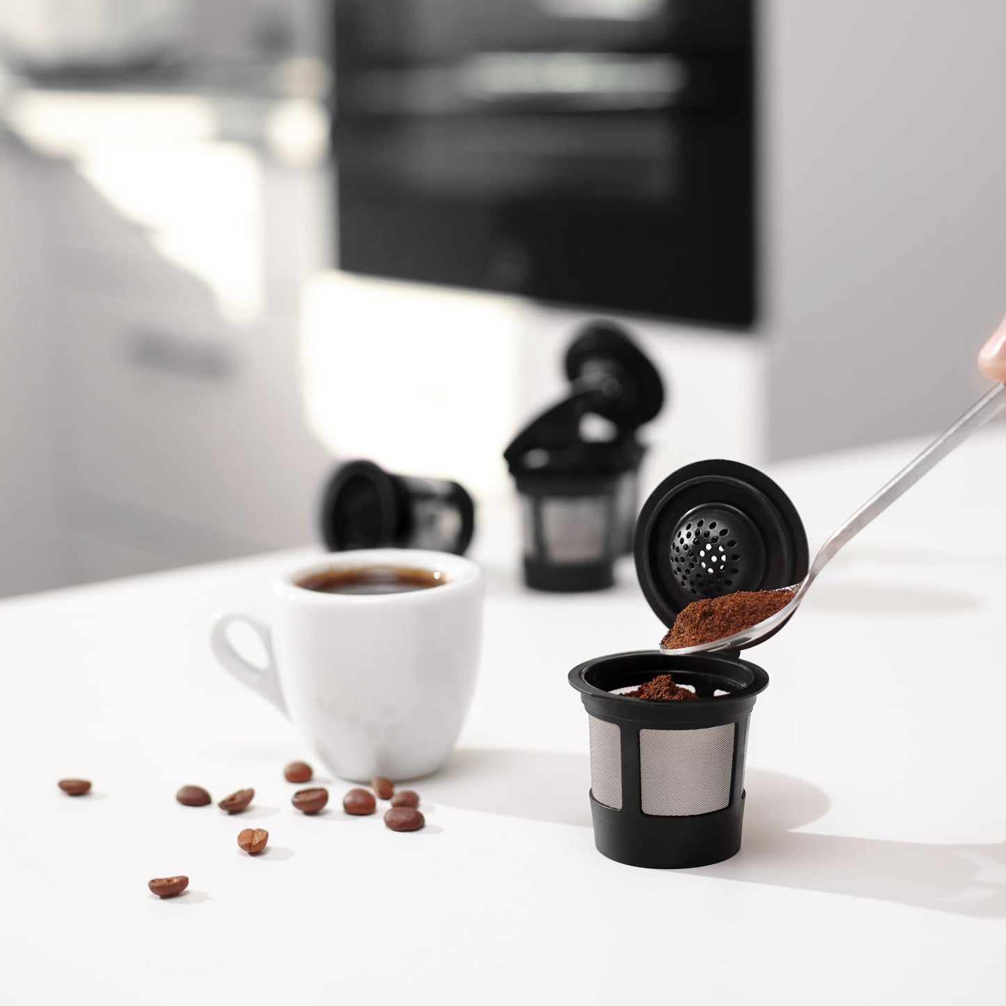 4 Black Reusable K Cups for Keurig Coffee Makers - Compatible with K-Express, K-Elite, K-Select