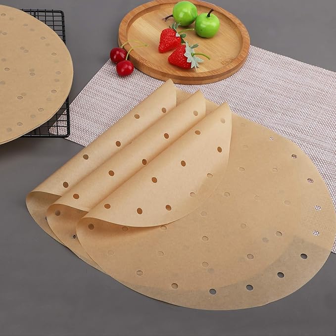 Beasea Air Fryer Round Liners - 12 Inch, 200pcs Unbleached Parchment Paper for Air Fryer and Steaming Basket