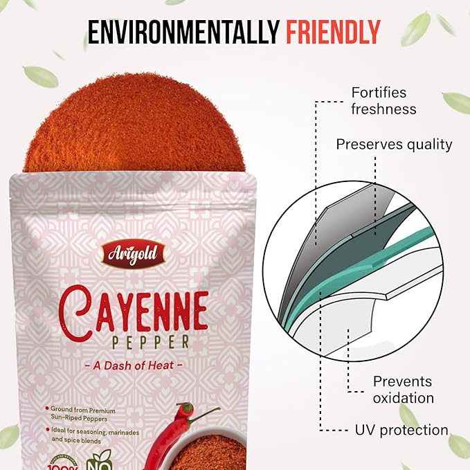 Arigold All-Natural 1LB Cayenne Pepper Powder | Natural Sun-Dried Red Pepper 100% Chemical-Free, Hot Spice 60,000-80,000 SHU | Non-GMO, Non-Irradiated, Additive Free, Gluten-Free | Perfect for Cooking ??Resealable Bag Bulk Cooking Seasoning.