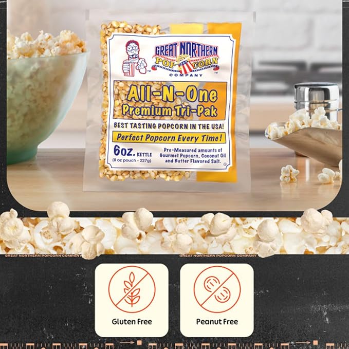 6 oz Popcorn Packs ??Pre-Measured, Movie Theater Style, All-in-One Kernel, Salt, Oil Packets for Popcorn Machines by Great Northern Popcorn (40 Case)