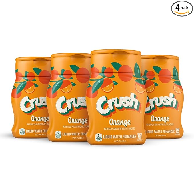 Crush, Orange, Liquid Water Enhancer ??New, Better Taste! (4 Bottles, Makes 96 Flavored Water Drinks) ??Sugar Free, Zero Calorie