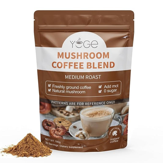 Mushroom Coffee, Organic 6 Mushrooms with Cordyceps, Reish, King Trumpet, Shitake, Turkey Tail