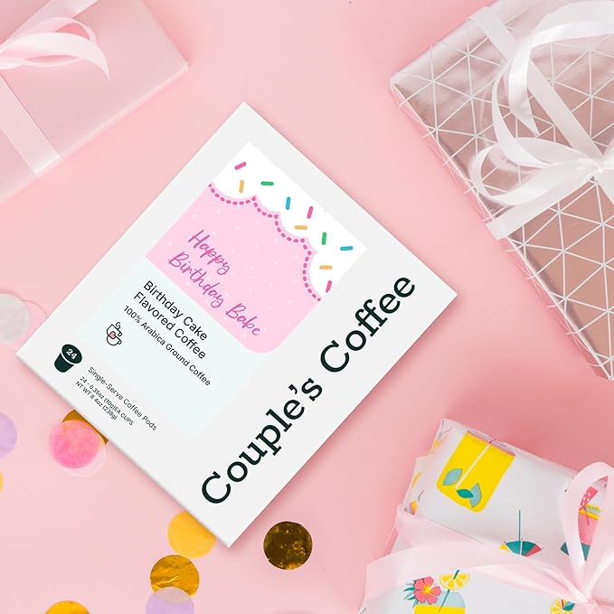 Couple's Coffee K-Cups | Vanilla Cake Flavored Coffee | Gives Back to Military Families | Happy Birthday Babe | Gourmet Flavored Ground Coffee with Birthday Cake and Icing Flavors | Compatible with K-Cups & Single Serve Brewers | 24 Count