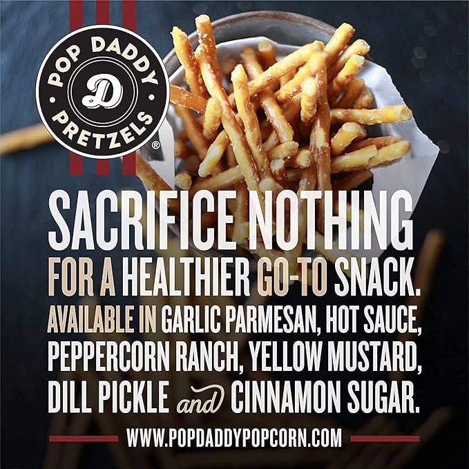 Pop Daddy Flavored Pretzels Sticks, Healthy Gourmet Pretzels, 7.5oz Variety Pack, 3 Pack, Garlic Parmesan (2) and Yellow Mustard (1)