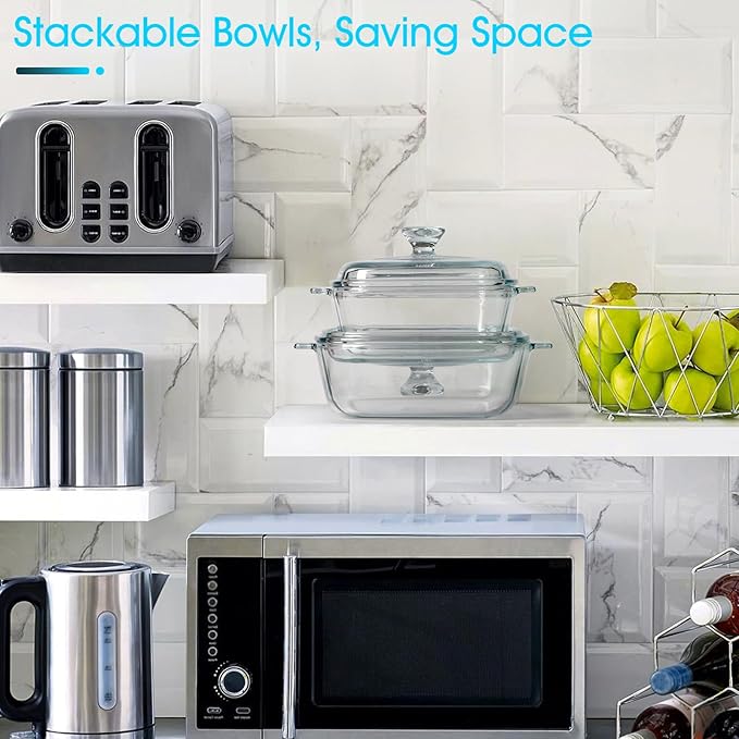 NUTRIUPS Mini Glass Casserole Dish with Lid Oven Safe Square Casserole Dish Set 2 Pack (5.9in+6.8in) Microwave Bowl With Glass Lid ç«?.8L+1.2Lç«?"<div>