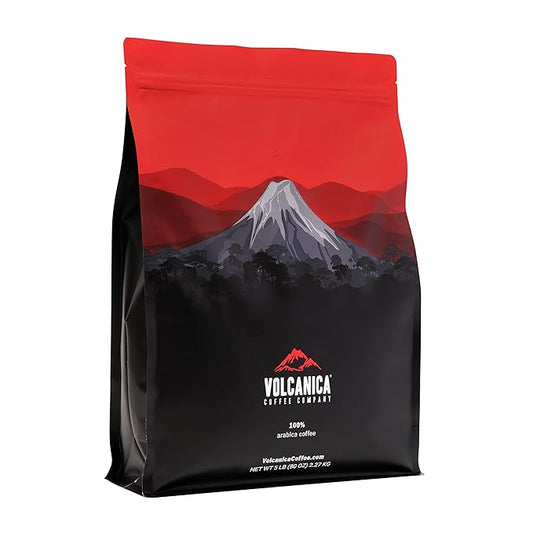 Volcanica Espresso Whole Beans Coffee, Dark Roast 100% Arabica, Espresso Roast, Bold Sweet Flavor, Fresh Roasted, Kosher, Vegan, Gluten-Free, 5 lbs