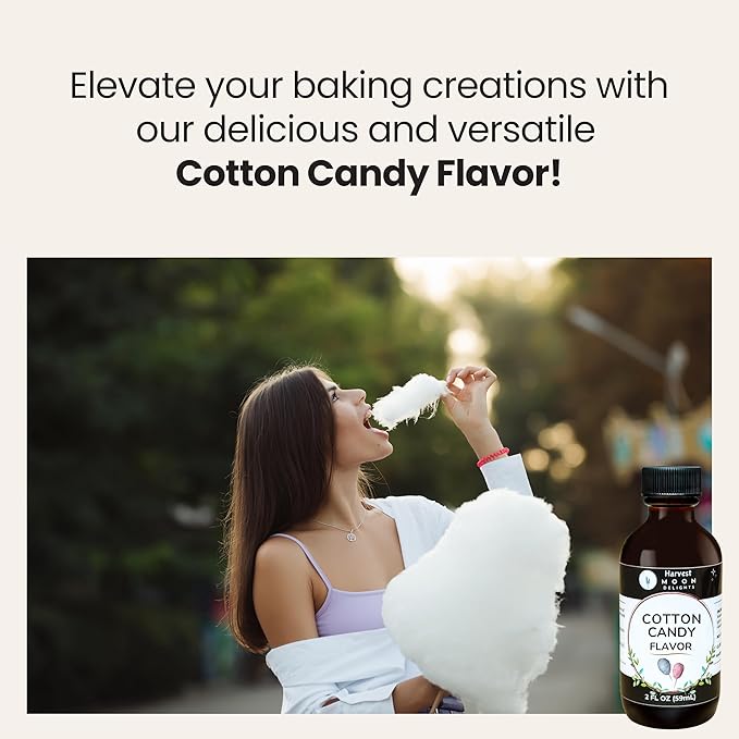 Cotton Candy Flavoring Extract - 2 oz - Water-Soluble - By Harvest Moon Delights - Cotton Candy Extract for Baking, Ice Cream, Drinks, and Candy - Flavor - Sugar Free