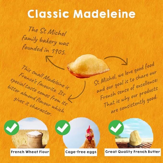 St Michel Traditional Madeleines French Sponge Cakes Made In France, Pack of 4 (250g each) Non-GMO. Total of 40 Individually Wrapped All Butter Traditional Madeleines Sponge Cakes