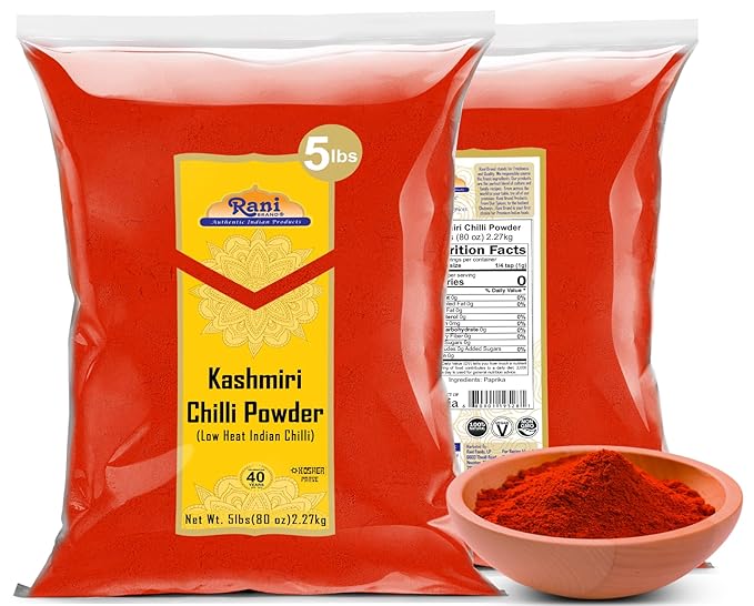 Rani Kashmiri Chilli Powder (Deggi Mirch, Low Heat) Ground Indian Spice 80oz (5lbs) 2.27kg Bulk ~ All Natural | Salt-Free | Vegan | No Colors | Gluten Friendly | NON-GMO | Kosher | Indian Origin