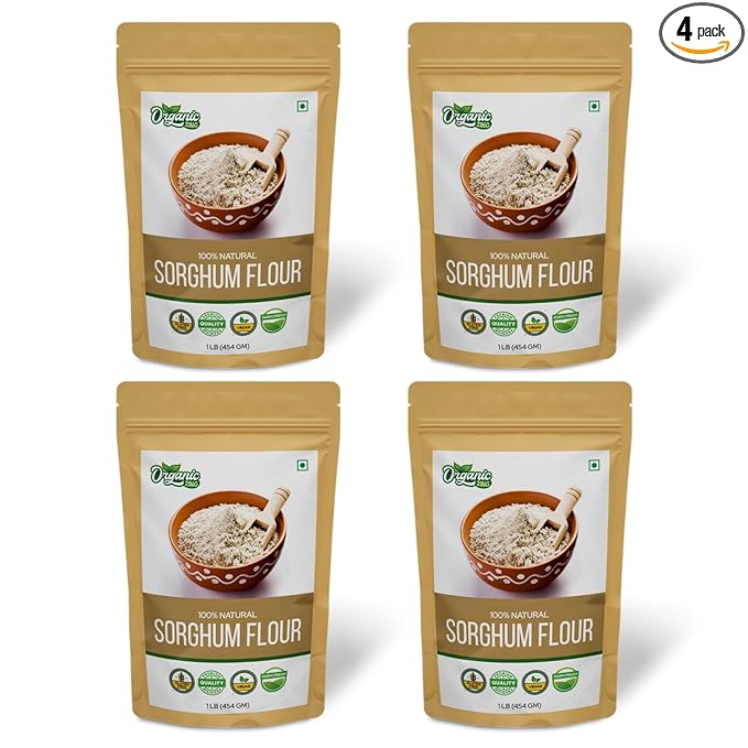 Organic Zing Pure and Organic Sorghum Flour | Organic Jowar Flour | Sorghum Flour Gluten Free | USDA Certified | Product of India - 454 gm (16 oz) - Pack of 4