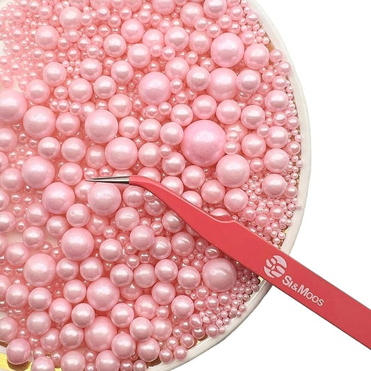 SE Si&Moos Pink Edible Pearls Baby Pink Pearl Sprinkles for Cake Decorating Edible Cake Sugar Pearls Halloween Christmas Cookie Decorations Edible Baby Shower Cake Decorations for Cakes,Cupcakes Toppers 3.5 OZ with Tweezers