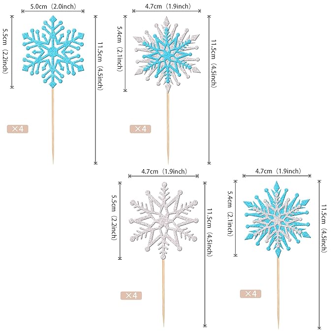 24 PCS Glitter Snowflake Cupcake Toppers Winter Frozen Theme Cupcake Picks Winter Wonderland Cake Decorations for Snowflake Theme Baby Shower Birthday Merry Christmas Party Supplies Blue Silver