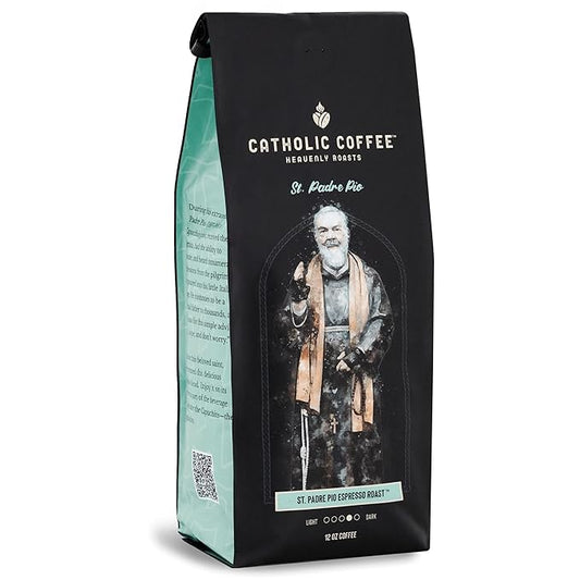 Catholic Coffee Padre Pio | Medium/Dark Roast Ground Coffee ??Dark Cherry & Chocolate Notes | 12oz Bag ??Catholic Gift Inspired by a Mystic and Healer