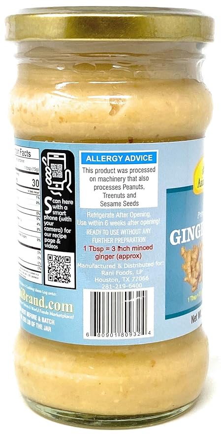 Asian Kitchen Ginger Cooking Paste 10.5oz (300g) Glass Jar ~ Vegan | Gluten Free | NON-GMO | No Colors | Indian Origin