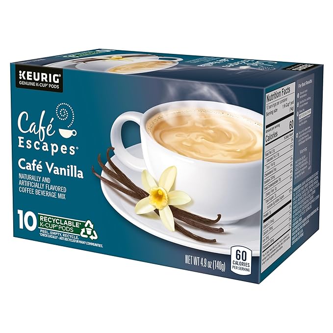 Café Escapes Café Vanilla Coffee Beverage, Single-Serve K-Cup Pods, 60 Count