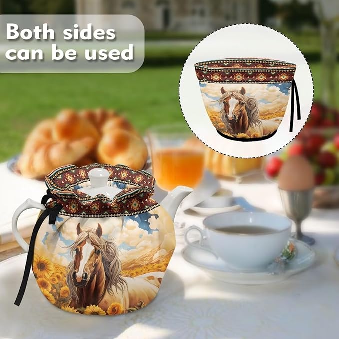 Horse Tea Cozy for Teapot Insulated Sunflower Teapot Cover Teapot Dust Protector for Women Aztec Tea Pot Cozy for Keeping Warm