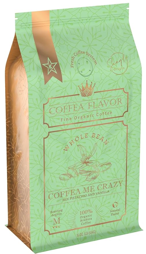 Coffea Me Crazy ??Vanilla Pistachio Flavored Whole Bean Coffee ??Organic, Medium Roast, 100% Arabica, Single Origin ??Naturally Flavored ??by Coffea Flavor