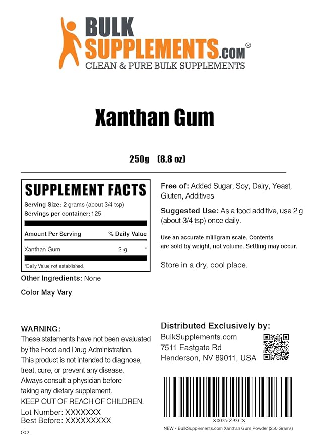 BulkSupplements.com Xanthan Gum Powder - Xanthan Gum Thickener, Xanthan Gum for Baking - Xanthan Gum Gluten Free, Food Grade, 2g per Serving, 250g (8.8 oz) (Pack of 1)