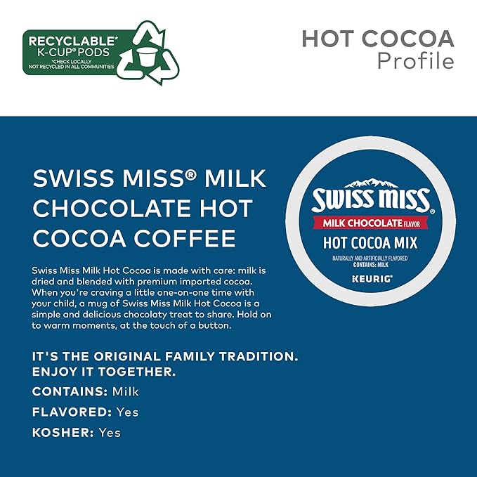 Swiss Miss Milk Chocolate Hot Cocoa Keurig Single-Serve K Cup Pods, 44Count, Milk Chocolate Hot Cocoa, 44Count, Blue