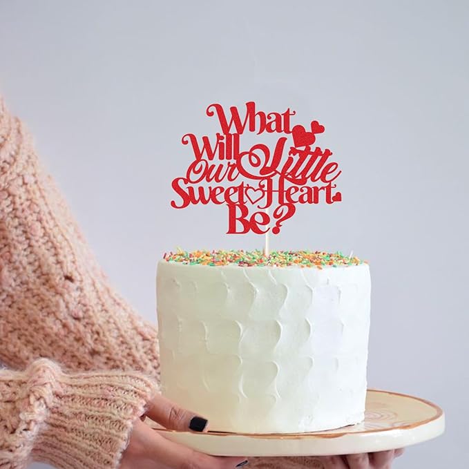 What Will Our Little Sweetheart Be? Cake Topper,Valentines Day Gender Reveal Cake Decorations,Valentines Day Gender Reveal Cake Topper He or She.
