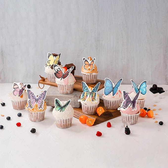 Rsstarxi 60 Pack Edible Butterfly Cake Decorations, Wafer Paper Butterfly Cupcake Toppers Butterfly Birthday Party Decorations for Baby Shower Wedding Anniversary Party Decorations Supplies