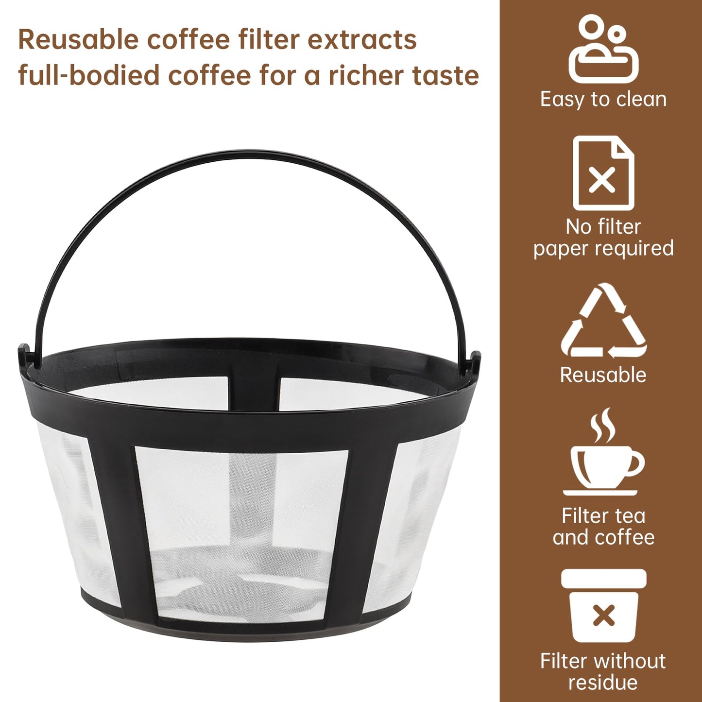 TQEONKL 8-12 Cups Reusable Coffee Filter Baskets 4-Pack, Compatible with Mr. Coffee, Black &