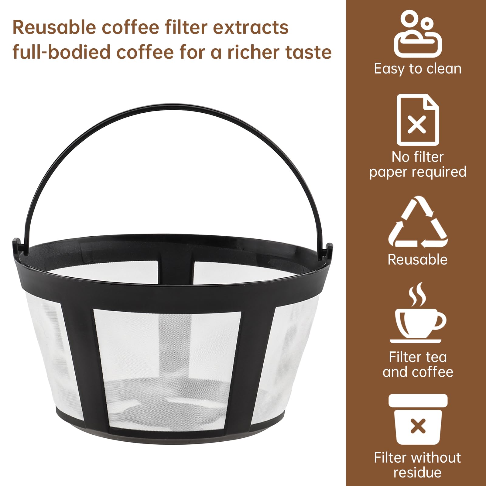TQEONKL 8-12 Cups Reusable Coffee Filter Baskets 4-Pack, Compatible with Mr. Coffee, Black &