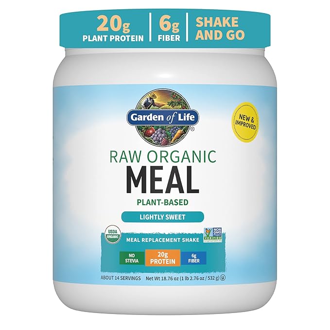 Garden of Life Meal Replacement Shakes, Vegan, Raw, Organic, Lightly Sweet Protein Powder with Plant Based Pea Protein, Sprouts, Greens, Probiotics, 14 Servings