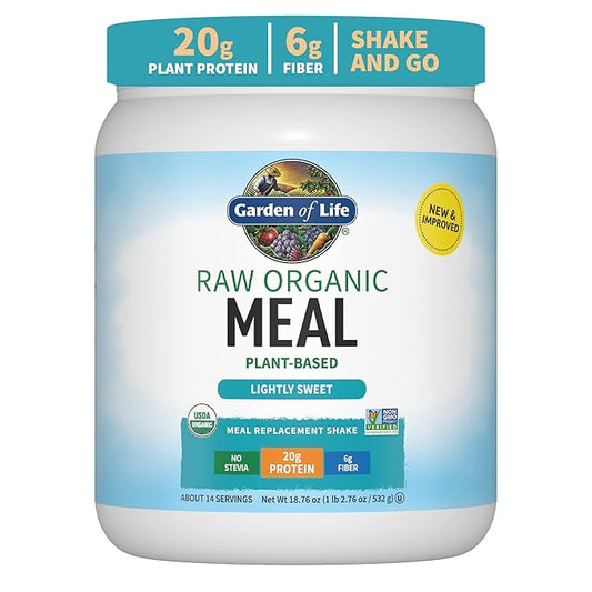 Garden of Life Meal Replacement Shakes, Vegan, Raw, Organic, Lightly Sweet Protein Powder with Plant Based Pea Protein, Sprouts, Greens, Probiotics, 14 Servings