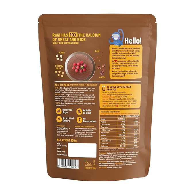 Slurrp Farm Instant Breakfast Millet Pancake Mix, Chocolate And Supergrains, Natural And Healthy Food, 150g (Pack Of 3)