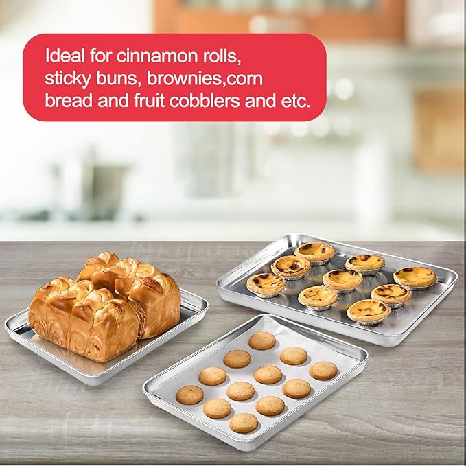 Stainless Steel Baking Sheet Cookie Tray, Cookie Sheet for Toaster Oven Baking Pan Tray, Jelly Roll Pan Size 16 x 12 x 1 Inch Easy Clean & Non-stick & Non-toxic & Dishwasher Safe